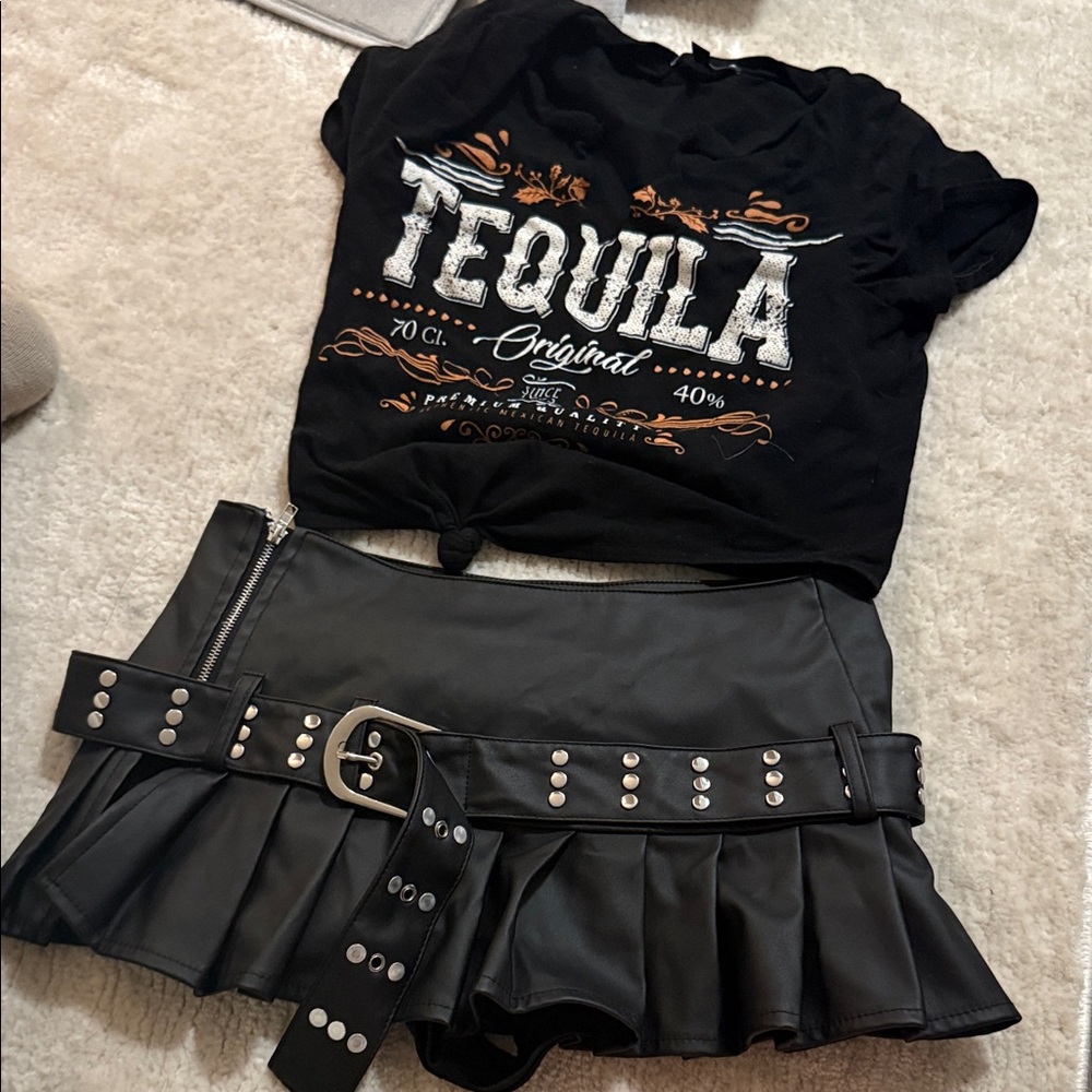 Fashion Nova Black Graphic Tee and Skirt Set